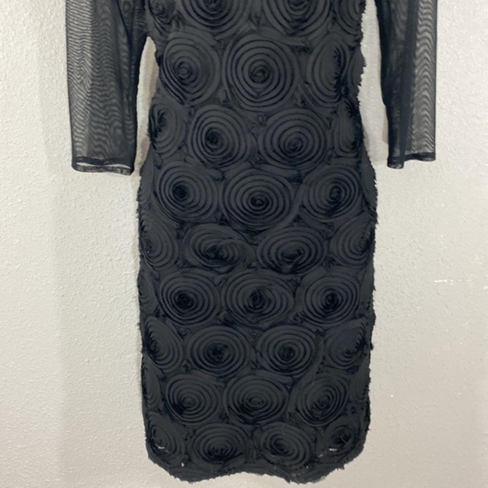 Adrianna Papell black rosette sheer mesh evening dress 8 NN18 - Picture 3 of 11